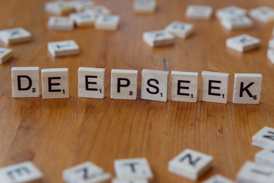 Scrabble tiles spelling 'DEEPSEEK' on a wooden table, symbolizing multimodal AI and data integration.