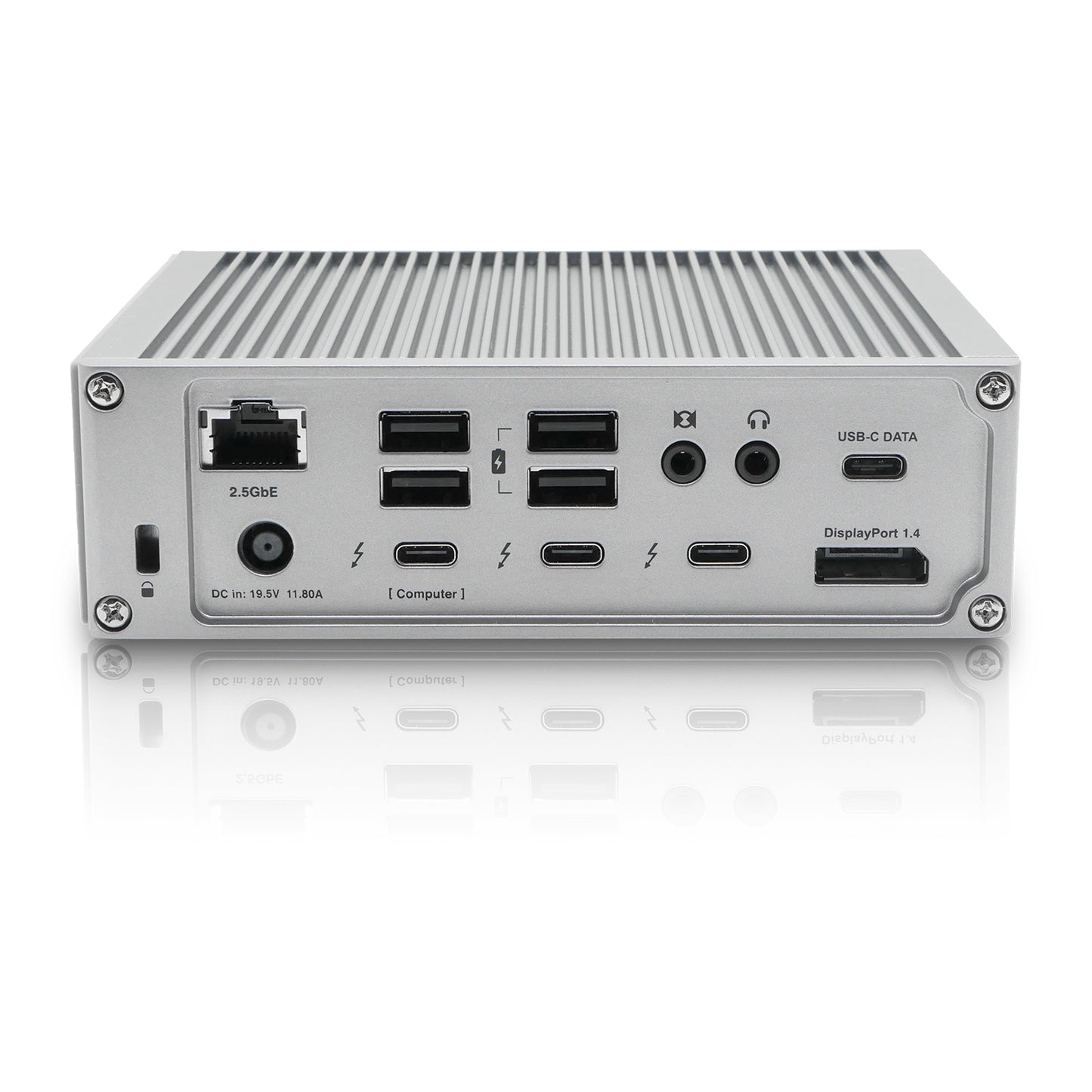 Rear view of CalDigit TS4 Thunderbolt 4 Dock, highlighting 2.5GbE, USB-A/C, Thunderbolt, DisplayPort 1.4, audio & power ports.