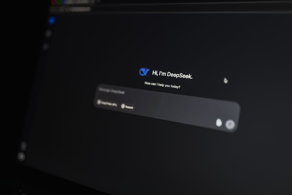 Close-up of a dark screen displaying the DeepSeek AI assistant interface, prompting 'How can I help you today?' for personalized information.