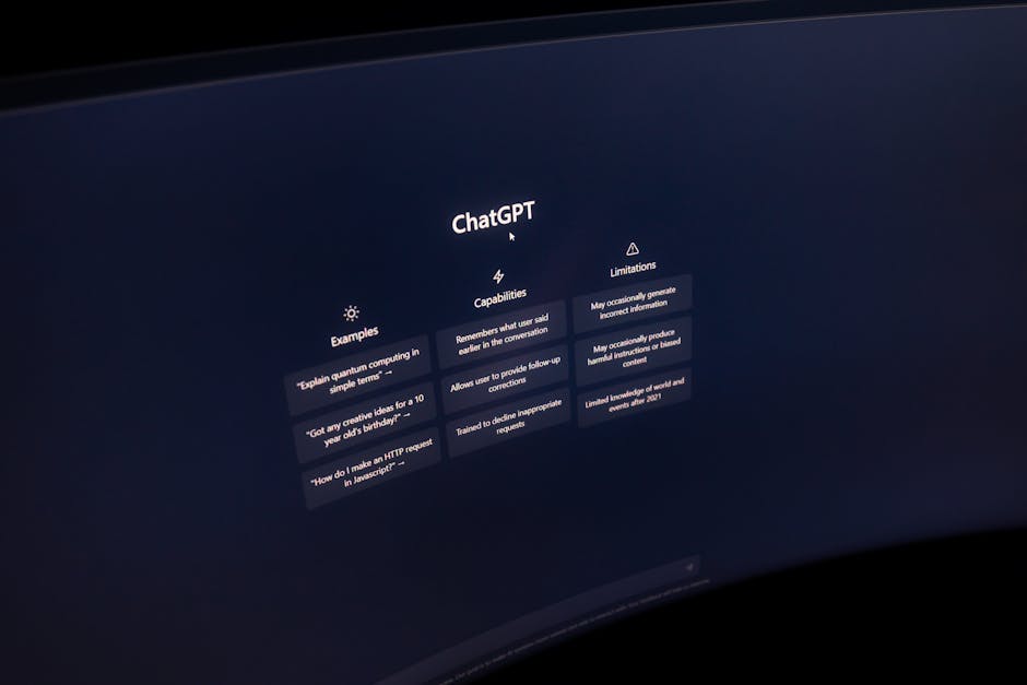 ChatGPT AI interface on a screen, detailing its capabilities and limitations. Represents general AI for smart trading and prediction tools.