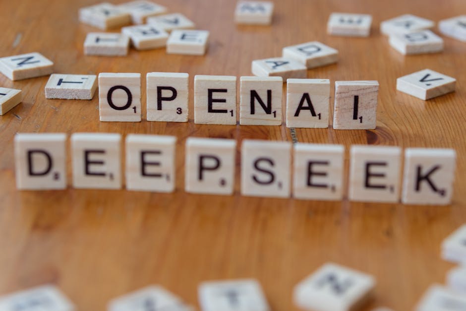 Scrabble tiles spelling 'OPENAI' and 'DEEPSEEK' on wood, symbolizing AI tools for education content.