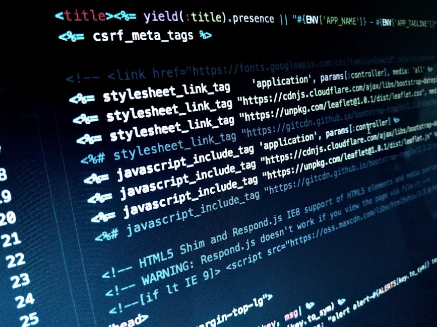 Screen showing web development code (HTML, CSS, JS) for web applications, relevant for web scraping bot error logging and alerts.
