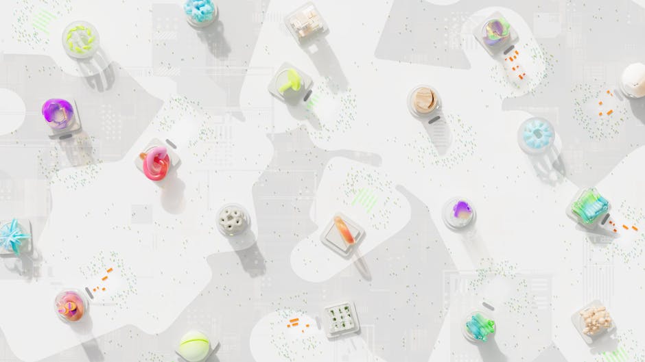 Abstract colorful 3D modules and shapes on a light textured background, symbolizing AI tools for background removal.